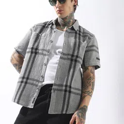 Hubberholme Men Relaxed Fit Textured Checked Casual Shirt-image-29