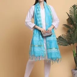 LOOM LEGACY Floral Printed Block Print Chanderi Dupatta image 4