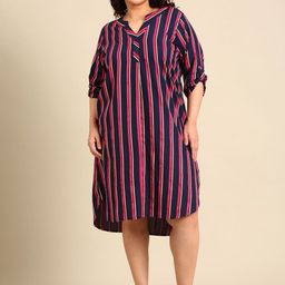 The Pink Moon Women Plus Size Striped A-Line Midi Dress-picture-5