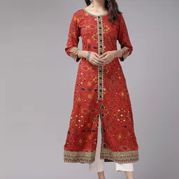 IKRASS Bandhani Printed A Line Round Neck Kurta-7