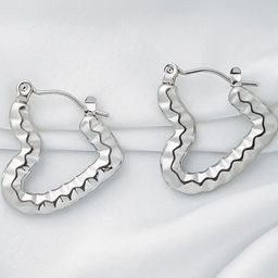 Estailo fashion Silver-Plated Heart Shaped Hoop Earrings-image-19