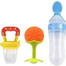 3 in1 Baby Combo Set-Feeding Bottle with Spoon, & Teether & Food Nibbler Teether and Feeder-picture-16