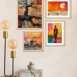 ArtVibes Yellow & Red 4 Pieces Modern Colorful Artistic Printed Wooden Wall Arts-picture-11