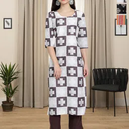 HERE&NOW Selection Of 3 Geometric Printed Round Neck Straight Kurta-image-30