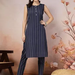 Stylum Striped Round Neck Regular Kurta With Trousers-image-22