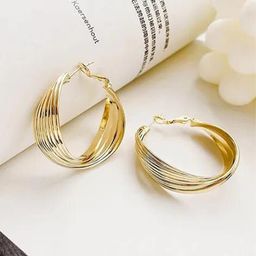 SEAA ENTERPRISES Gold-Plated Contemporary Hoop Earrings-61