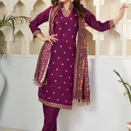 CANIZZARO Women Ethnic Motifs Embroidered Thread Work Kurta with Trousers & Dupatta-picture-15
