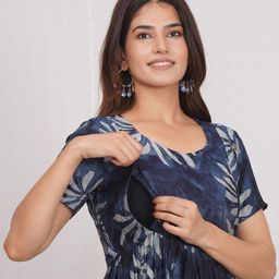 MomsBae Women Floral Printed Tiered Cotton Fit & Flare Midi Maternity Dress-image-34