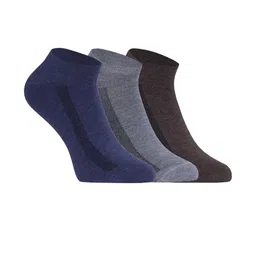 SOXVIEW Men Blue Grey & Brown Set Of 3 Striped Ankle Length Cotton Socks-20