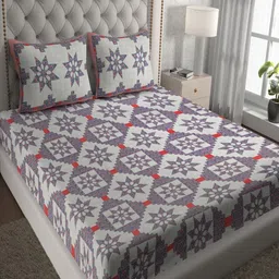 UNIQCHOICE Red & Grey Floral 120 TC Queen Bedsheet Set 2.35 m x 2.15 m-11