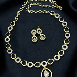 ROFARWORD Gold-Plated Cubic Zirconia Studded Jewellery Set-image-32