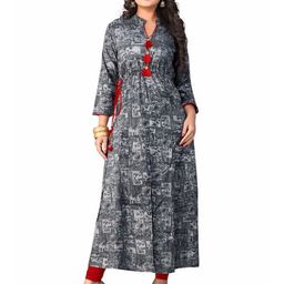 KALINI Abstract Printed Mandarin Collar A-Line Kurta-8
