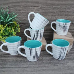 laghima jadon White & Blue Printed 6 Ceramic Glossy Cups-31