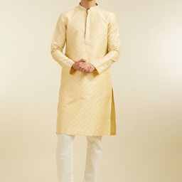 Diwas by Manyavar Geometric Woven Design Mandarin Collar Straight Kurta & Trousers-image-90