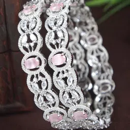 SGA FASHION Set Of 2 Silver-Plated American Diamond Studded Bangles-16