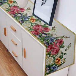 PRAKARTIK Yellow & Green Floral Printed Pure Cotton Durable TableRunner-18