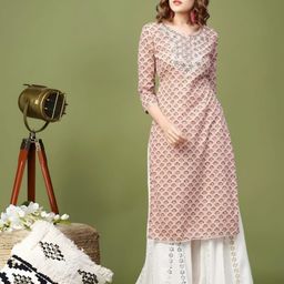 Wawlooks Women Floral Printed Mirror Work Kurta-34