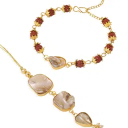 Anouk Set Of 2 Rudraksh & Pearls Bhaiya Bhabhi Rakhis With Roli Chawal Chandan & Mishri image 4