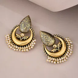 ATIBELLEGerman Silver Plated Kundan Stones Studded & Beaded Drop Earrings-17