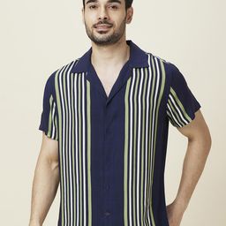 Being Human Men Classic Cuban Collar Vertical Striped Casual Shirt-picture-30