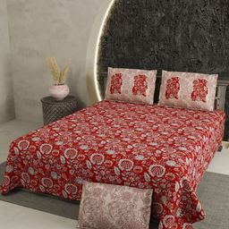 Aura Red Floral 180 TC King Bedsheet with 2 Pillow Covers-image-31