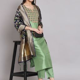 VredeVogel Women Ethnic Motifs Embroidered Regular Kurta with Trousers & With Dupatta-picture-14