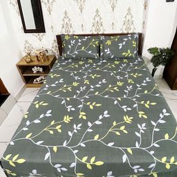 Marika Green & White Floral 180 TC King Bedsheet with 2 Pillow Covers-image-34
