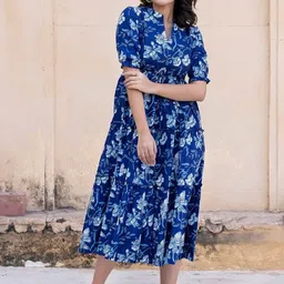 Jash Creation Print Puff Sleeve Applique Crepe Fit & Flare Maxi Dress-picture-46
