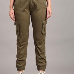 ADBUCKS Women High-Rise Cotton Cargos Trousers-image-0