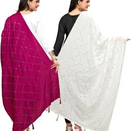 Pure Cotton Embellished Pink, White Women Dupatta-image-14