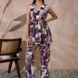 all about you Printed V-Neck Tunic With Trousers Co-Ords-picture-15