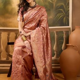 Sangria Peach Woven Design Silk Blend Sarees-picture-40