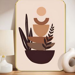 Livin'luxe Brown & Coffee Brown Geometric Shapes with Leaves Rectangle Wall Art-picture-40