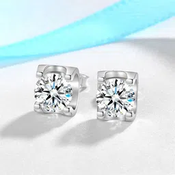 MYKI Stainless Steel Artificial Stones Studded Square Studs-2
