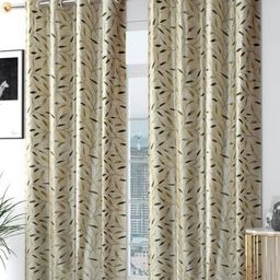 Aura Cream-Coloured & Green Set of 2 Floral Door Curtain-3
