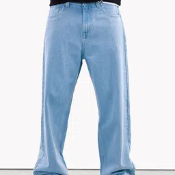 Snitch Men Light Blue Mid-Rise Pure Cotton Baggy Jeans-image-55