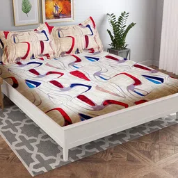 Wee Hours Beige & Red 350 TC Queen Bedsheet with 2 Pillow Covers-picture-14