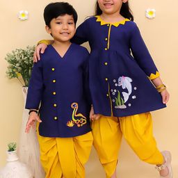 JUNITOS Boys Abstract Embroidered Thread Work Pure Cotton Kurta With Dhoti Pants-image-101