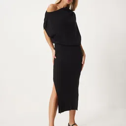 Happiness istanbul Ribbed Off Shoulder Neck Top & Skirt Co-Ords-29