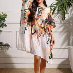 Aditi Wasan Women Printed Boat Neck Kimono Sleeve Chiffon Kaftan Midi Dress-image-43