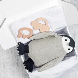 Nesta Toys Newborn Gift Set Penguin Plush Toy Wooden Elephant and Car Teether-35