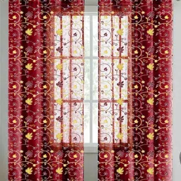 Aura Maroon & Yellow Set of 2 Embroidered Sheer Long Door Curtain-picture-37