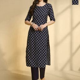 HERE&NOW Selection Of 2 Geometric Printed Round Neck Straight Kurta-image-77