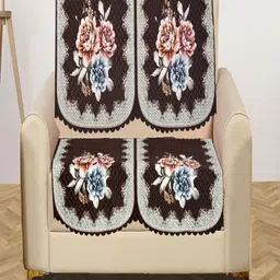 Myntra Elegant Homes Brown & Blue 4 Pieces Printed 2 Seater Velvet Sofa Cover-image-78