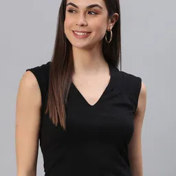 MINOS Women Solid V-Neck Cotton Crop Top-image-31