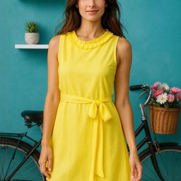 DressBerry Women Yellow Chiffon A-Line Dress-picture-48
