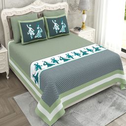 Myntra Elegant Homes Green 260 TC Superfine Ethnic Motifs Cotton Super King Bedsheets-picture-0
