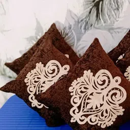 JDX Brown & White 5 Pieces Ethnic Motifs Satin Square Cushion Covers-picture-58