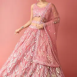 ETHNIC PLUS Embroidered Sequinned Semi-Stitched Lehenga & Unstitched Blouse With Dupatta-picture-27