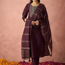 KALINI Women Ethnic Motifs Embroidered Regular Thread Work Kurta with Trousers & With Dupatta-image-67
